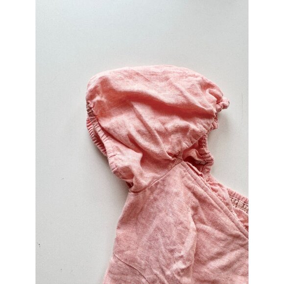 Aritzia WILFRED Wander Coral Linen Cropped Puff Sleeve Bustier Blouse, Size M - Picture 3 of 14